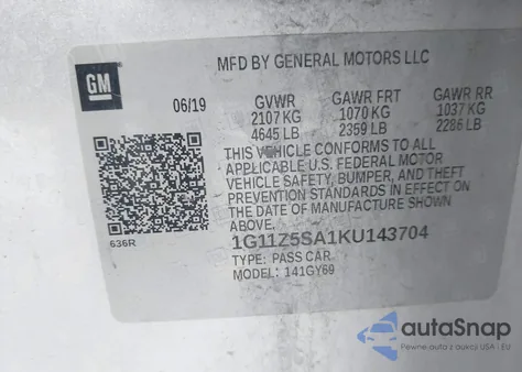 2019 Chevrolet Impala Lt from USA, damaged, VIN 1G11Z5SA1KU143704